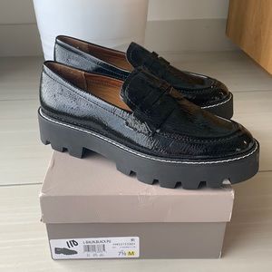 Franco Sarto, black patent leather, chunky loafers, size 7.5M
